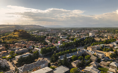 Aerial view of Gori surrounded by hills and summer landscape