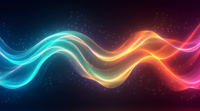 Illustration Abstraite de Lignes N&eacute;on Fluides et Lumineuses sur Fond Sombre