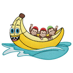 Obraz premium Embroidered Bird Perched On Branch black background