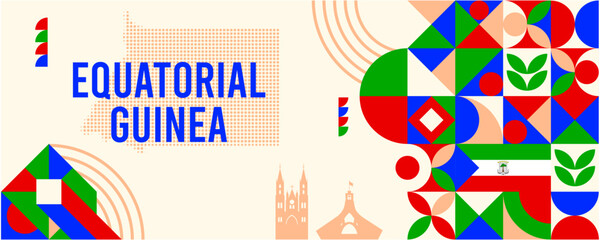 Colorful Geometric Equatorial, Guinea Banner with Cultural Symbols and Flag Elements