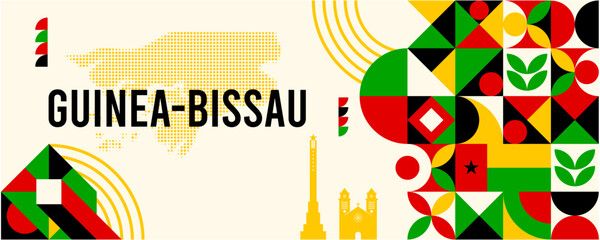 Colorful Geometric GuineaBissau Banner with Cultural Symbols and Flag Elements