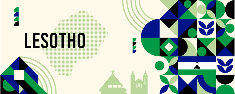 Colorful Geometric Lesotho Banner with Cultural Symbols and Flag Elements - Powered by Adobe