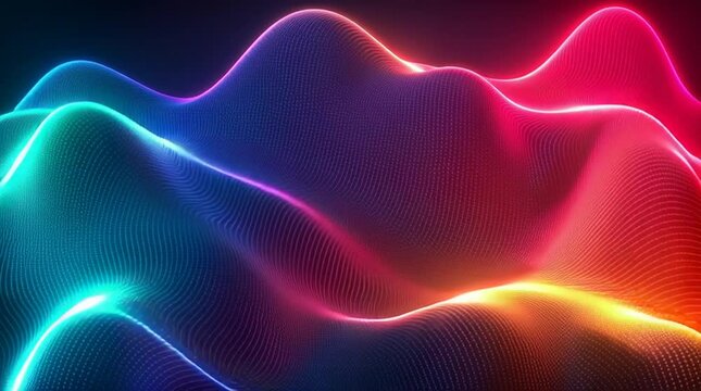 Illustration Abstraite de Lignes N&eacute;on Fluides et Lumineuses sur Fond Sombre