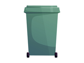 Cartoon green garbage container isolated on white, waste bin illustration ideal for sanitation, recycling, eco campaigns, street cleaning, and environmental design projects.