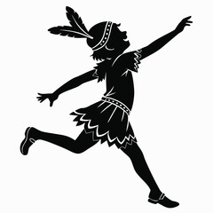 Native American Child Silhouette: Running Girl Vector Graphic