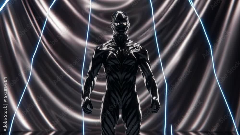 Aufkleber futuristic humanoid figure with glowing patterns on stage generative ai