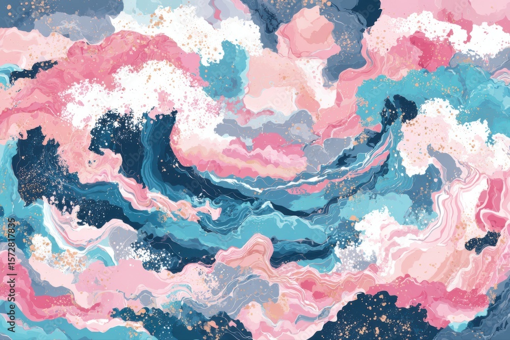 Poster this stock image features a stunning abstract design of pink and blue marble pattern with gold glitt