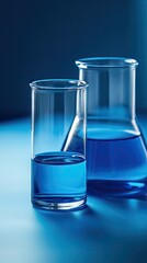 Laboratory glassware filled with a vibrant blue liquid