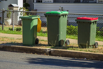 Council bins waiting for collection on an urban street