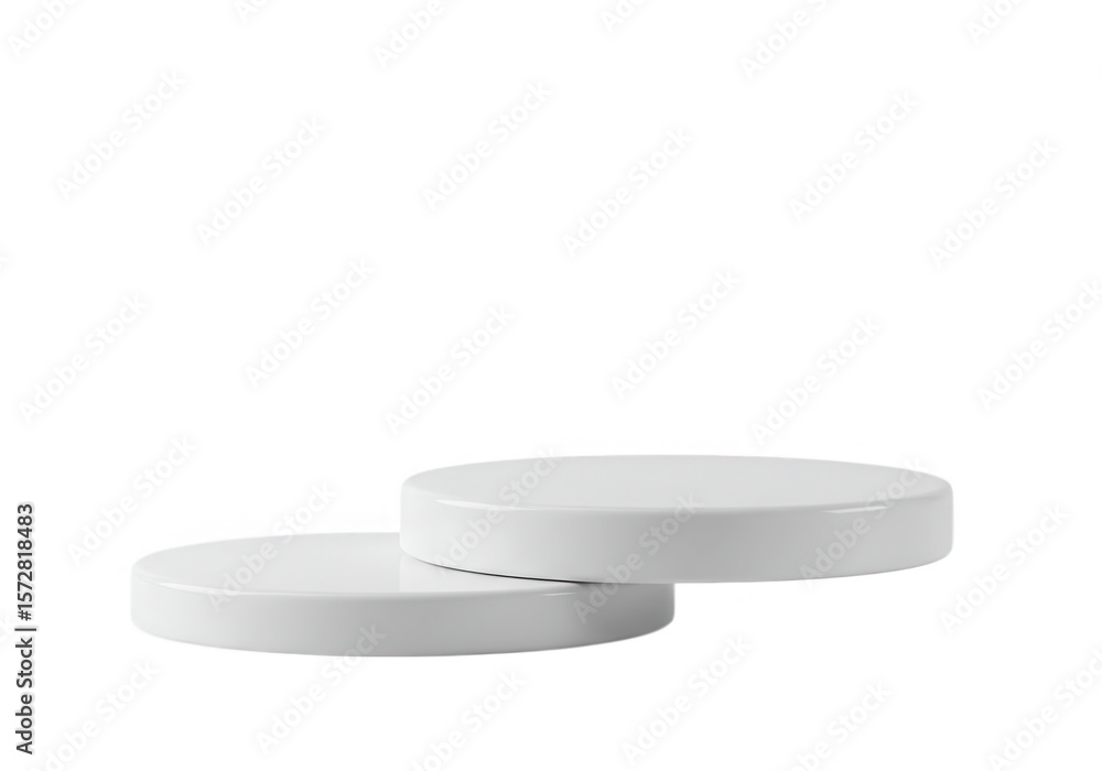 Poster two white round platforms are stacked to create a modern product display stage isolated on transpare