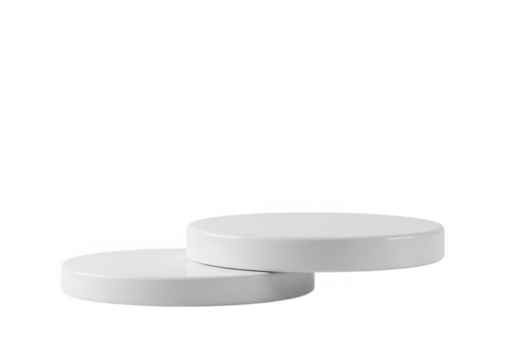 Two white round platforms are stacked to create a modern product display stage isolated on transparent background