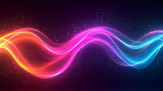 Illustration Abstraite de Lignes N&eacute;on Fluides et Lumineuses sur Fond Sombre