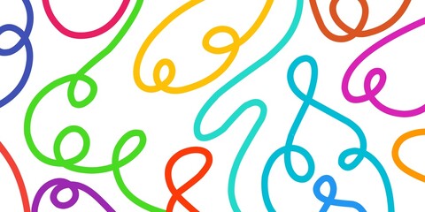 Naklejka premium Colorful swirls dance playfully across a white canvas, creating a lively abstract design full of energy and joy.