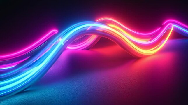Illustration Abstraite de Lignes N&eacute;on Fluides et Lumineuses sur Fond Sombre