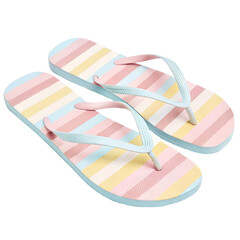 Colorful striped flip flops isolated on white, perfect for summer beach and casual wear.