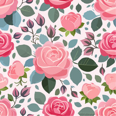 Seamless vector pattern with hand drawn pink rose flower. Romantic botanical background. Vintage floral texture for wallpaper, wrapping paper, textile ...