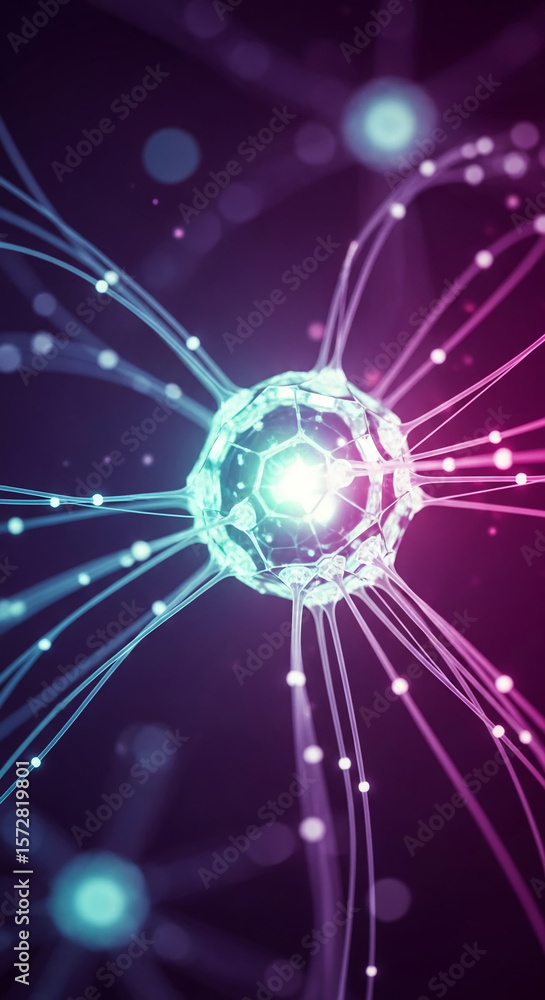 Poster abstract image of glowing neuron network, showcasing connections and energy flow, symbolizing neural