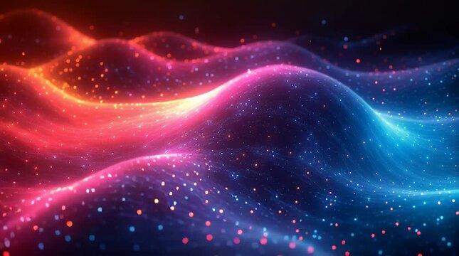 Illustration Abstraite de Lignes N&eacute;on Fluides et Lumineuses sur Fond Sombre