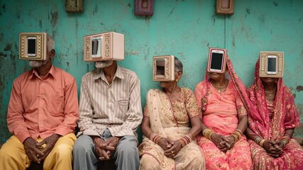 Elderly Group With Unusual Headgear in Urban Setting During the Day Generative AI