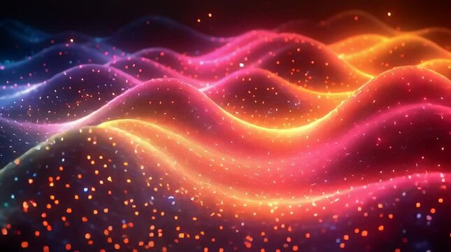 Illustration Abstraite de Lignes N&eacute;on Fluides et Lumineuses sur Fond Sombre