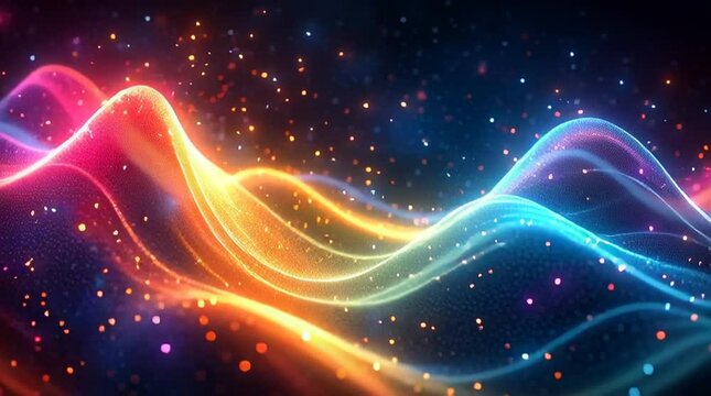 Illustration Abstraite de Lignes N&eacute;on Fluides et Lumineuses sur Fond Sombre