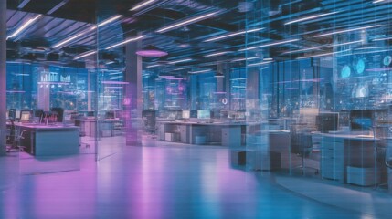 Empty modern office space at night