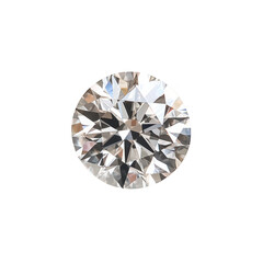 A sparkling round brilliant cut diamond showcasing its facets and brilliance isolated on transparent background