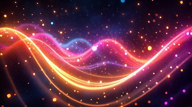 Illustration Abstraite de Lignes N&eacute;on Fluides et Lumineuses sur Fond Sombre