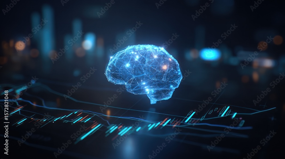 Poster digital brain graphic on technology interface