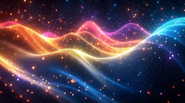 Illustration Abstraite de Lignes N&eacute;on Fluides et Lumineuses sur Fond Sombre