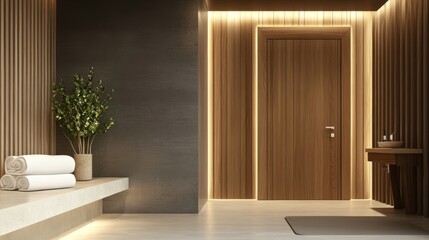 Wooden door in modern day spa