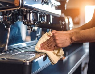 Barista Cleaning Commercial Coffee Machine