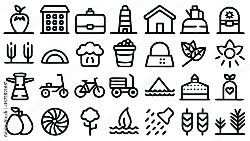 Aufkleber a versatile collection of 30 distinct black and white line art icons perfect for web design branding