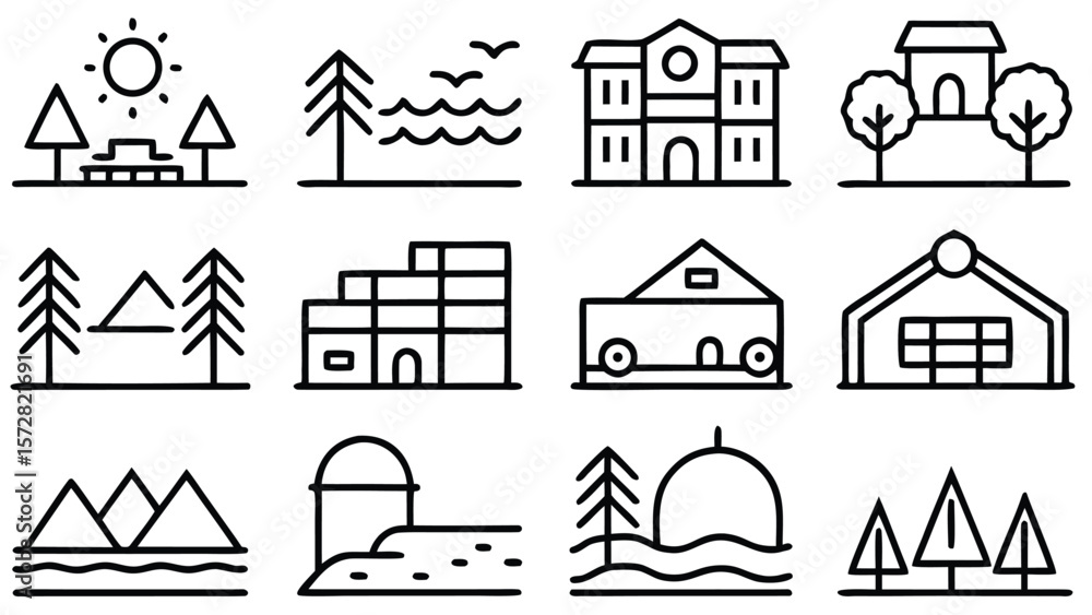 Poster a curated collection of twenty distinct minimalist black and white line art illustrations perfect fo