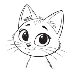 Cute cat vector illustration line art drawing black and white