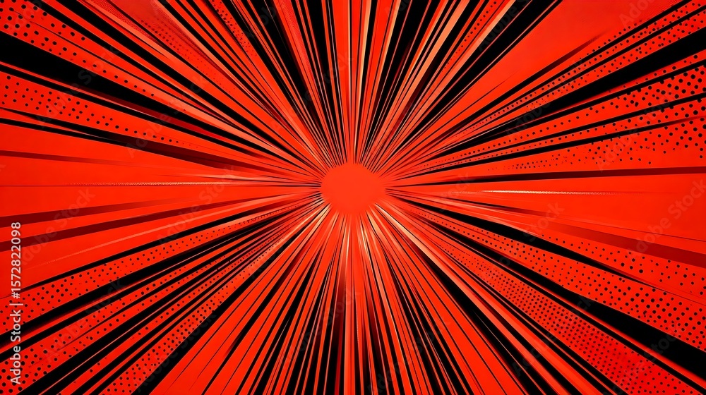 Poster dynamic abstract explosion of red and black lines creating a sense of speed and energy