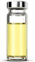 Medical Vial with Clear Liquid Isolated on White Background with Studio Lighting