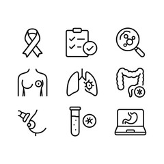 Healthcare diagnostic icons collection. Outline symbols. Line design
