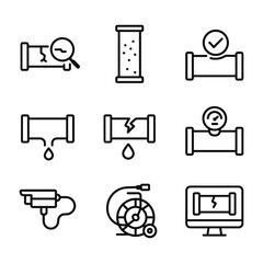 Pipeline inspection vector icons. Outline symbols. Line design