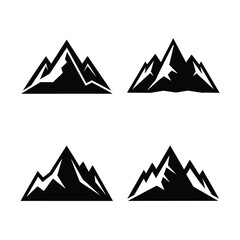 Mountain Silhouette Vector Set Black Icon Collection Isolated on White Background