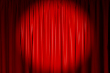 red velvet curtains with spotlight and various decorations in red fabric. 3d render
