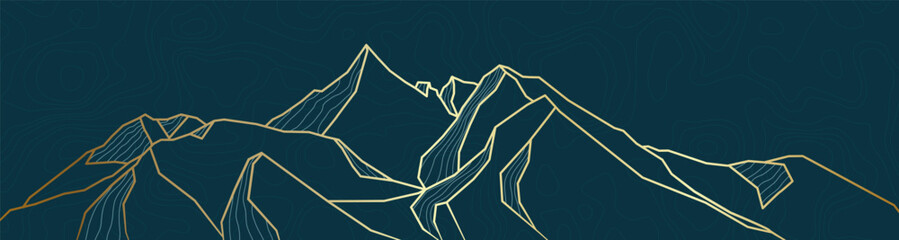 Golden mountain lines arts wallpaper for covers, invitations, and prints. Abstract luxury hand-drawn mountain landscapes and silhouettes for contemporary backgrounds and designs. Vector illustration
