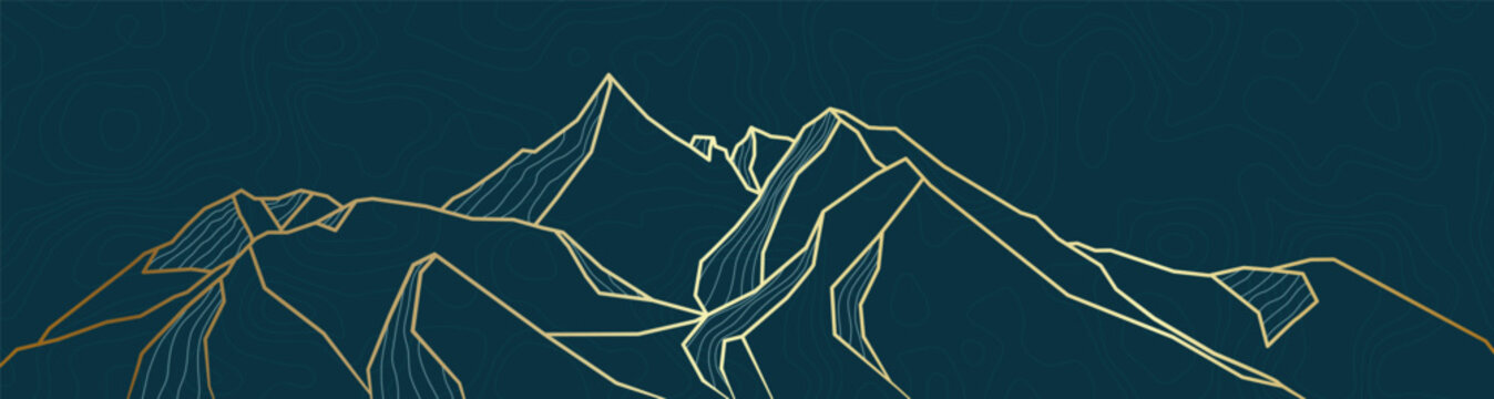 Golden mountain lines arts wallpaper for covers, invitations, and prints. Abstract luxury hand-drawn mountain landscapes and silhouettes for contemporary backgrounds and designs. Vector illustration