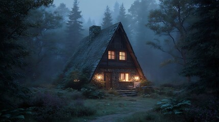 A-Frame cottage in forest