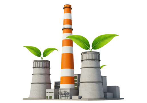 Isolated Power Plant with Green Sprouts Symbolizing Renewable Energy
