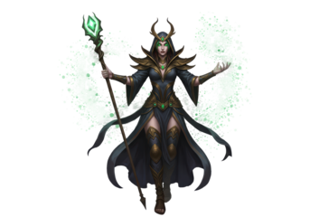 Isolated Enchantress Character with Staff and Magic