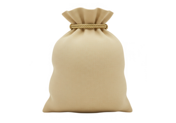 An empty burlap sack isolated on white, symbolizing storage and simplicity isolated on transparent background