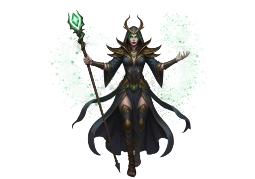 Isolated Enchantress Character with Staff and Magic
