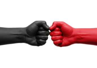 Isolated Fist Bump of Contrasting Black and Red Hands