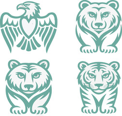 Majestic Wildlife Eagle, Bear, Tiger Illustrations - Vector Art Designs